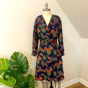 Vintage faux wrap dress with matching belt